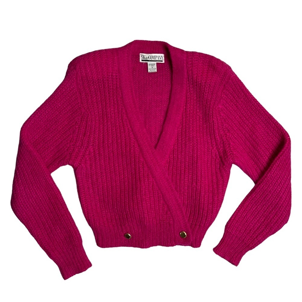 Vintage Women’s Pink Mohair Blend Knitted Waist Button Cardigan Sweater